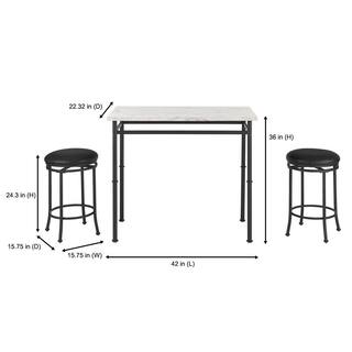 StyleWell Black Metal 3 Piece Dining Set with Faux Marble Top (42 in. W x 32 in. H) BS80792