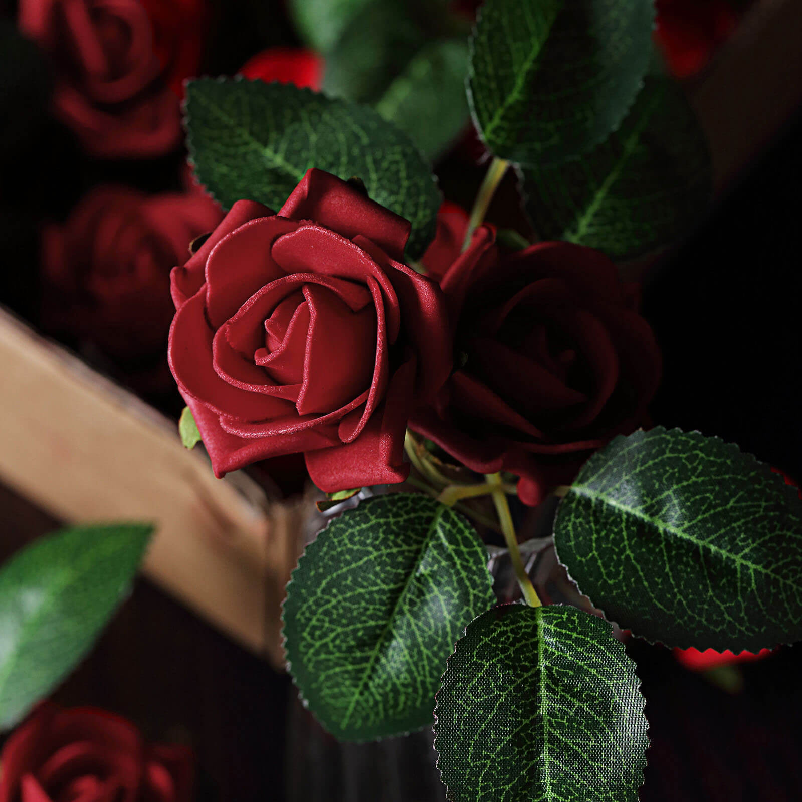 24 Roses Red Artificial Foam Flowers With Stem Wire and Leaves 2