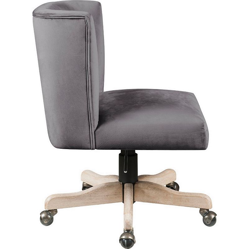 Swivel Office Chair with Fabric Upholstery and Wooden Star base， Gray