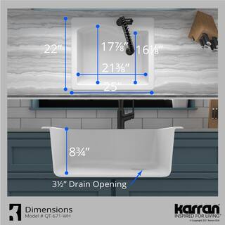 Karran Drop-In Quartz Composite 25 in. 1-Hole Single Bowl Kitchen Sink in White QT-671-WH