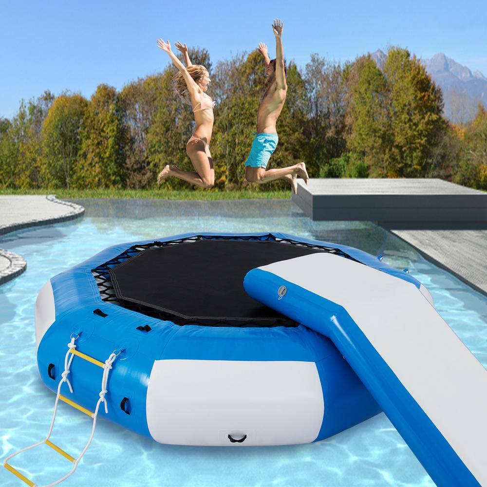 VEVOR Inflatable Water Trampoline 10 ft. Round Inflatable Water Bouncer with Slide and 4-Step Ladder for Water Sports SSBC10FTBWDFTHD01V0