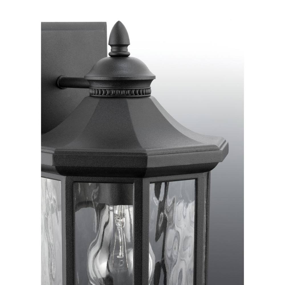 Progress Lighting Edition Collection 1-Light Textured Black Clear Water Glass Traditional Outdoor Small Wall Lantern Light P6070-31