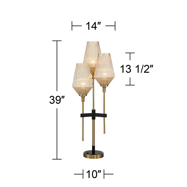 Tall Brass Black Metal Champagne Ribbed Glass Shade For Bedroom Living Room Bedside Nightstand Office