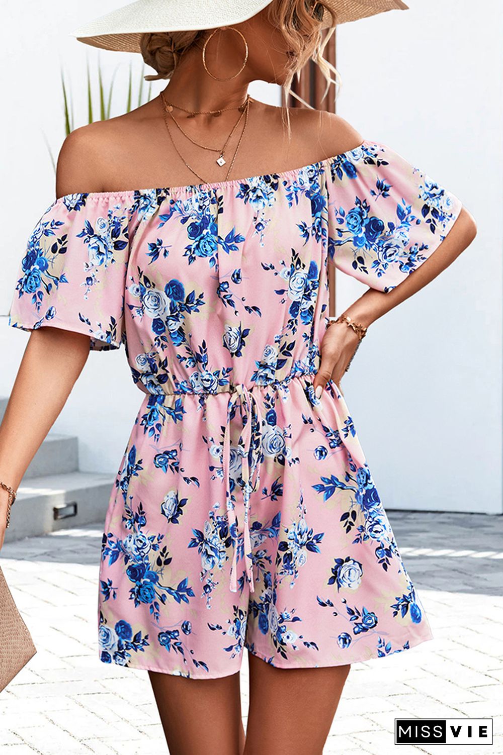 Off Shoulder Floral One Piece Romper