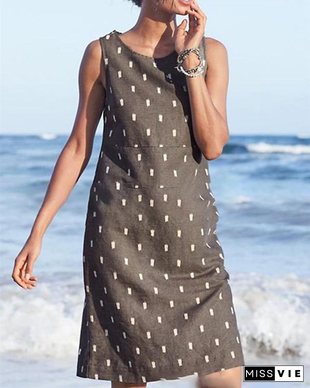 Sleeveless Printed Beach Holiday Daily Fashion Mini Dresses