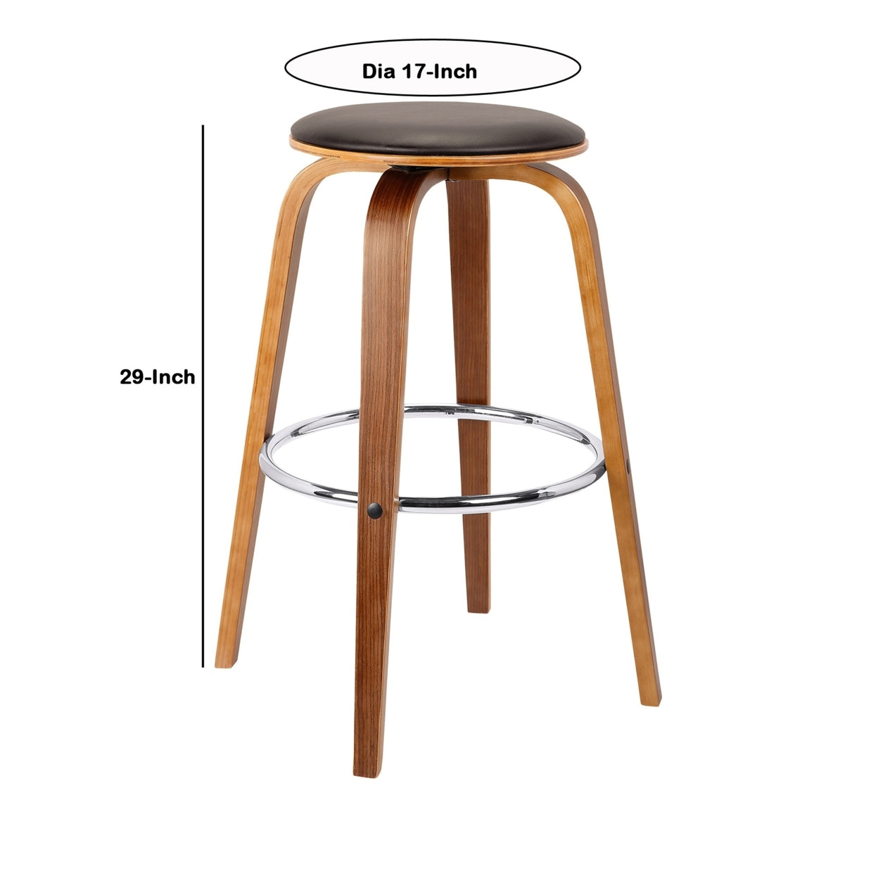 Round Leatherette Wooden Barstool with Flared Legs， Brown- Saltoro Sherpi