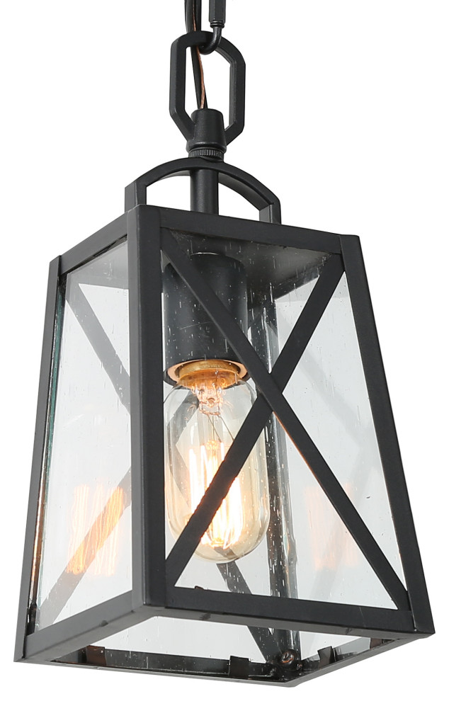 LNC Farmhouse 1 Light Black Cage Outdoor Hanging Lighting With Glass   Industrial   Outdoor Hanging Lights   by LNC  Houzz