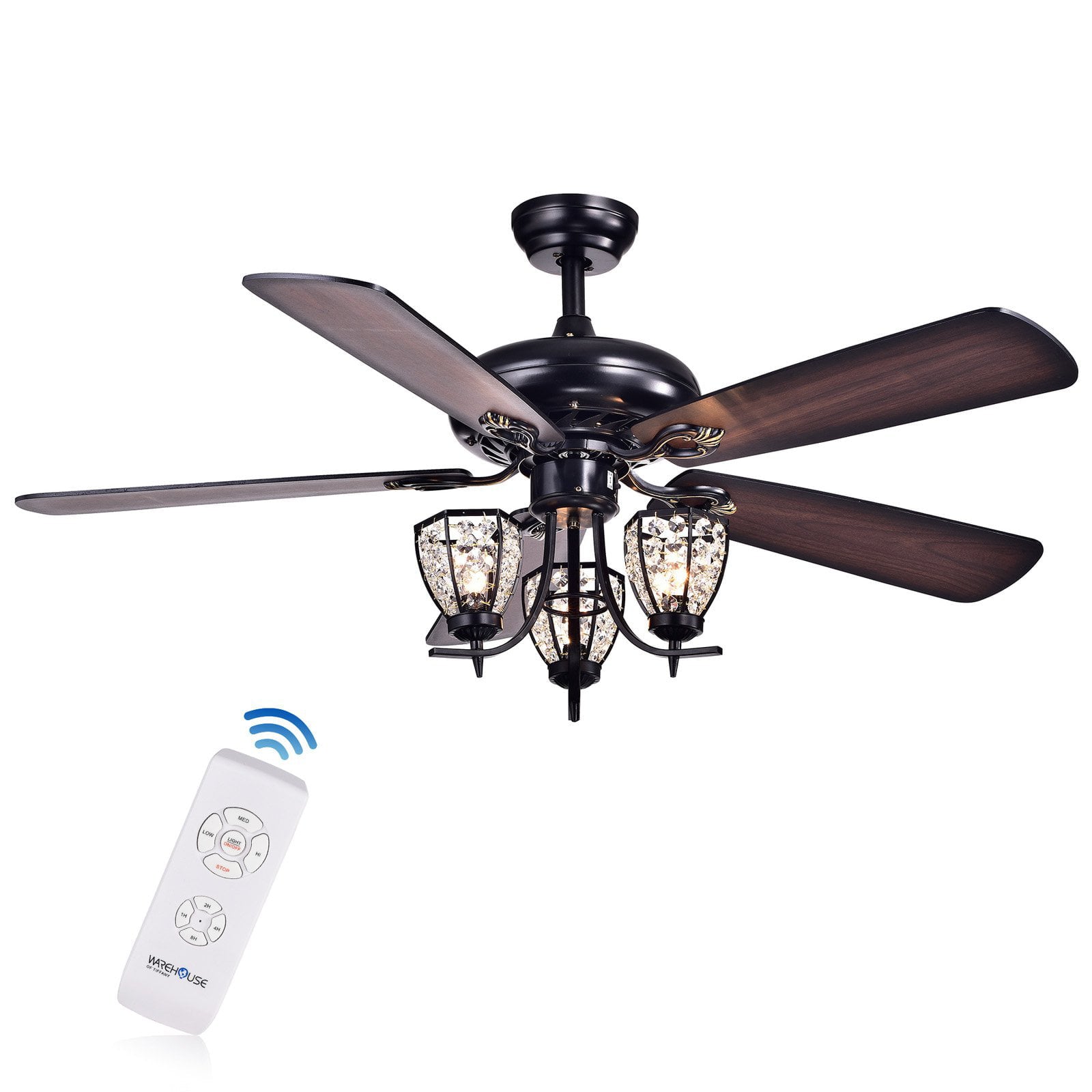 Mirabelle 3-light 5-blade 52-inch Black Metal and Crystal Lighted Ceiling Fan with Remote