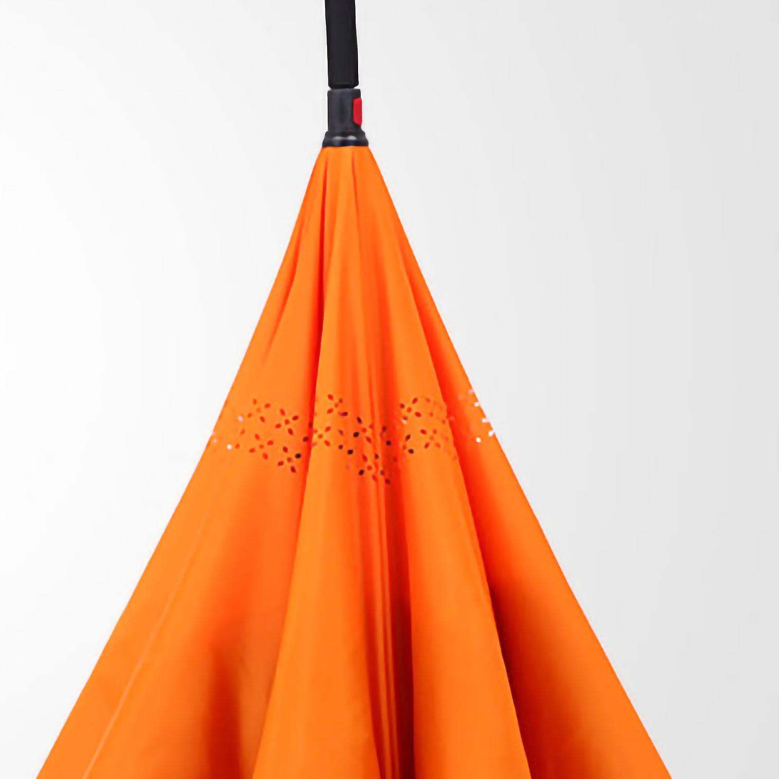 Double Reverse Umbrella Fiber Waterproof Light Weight Inverted Umbrella with C Shaped Handle Orange