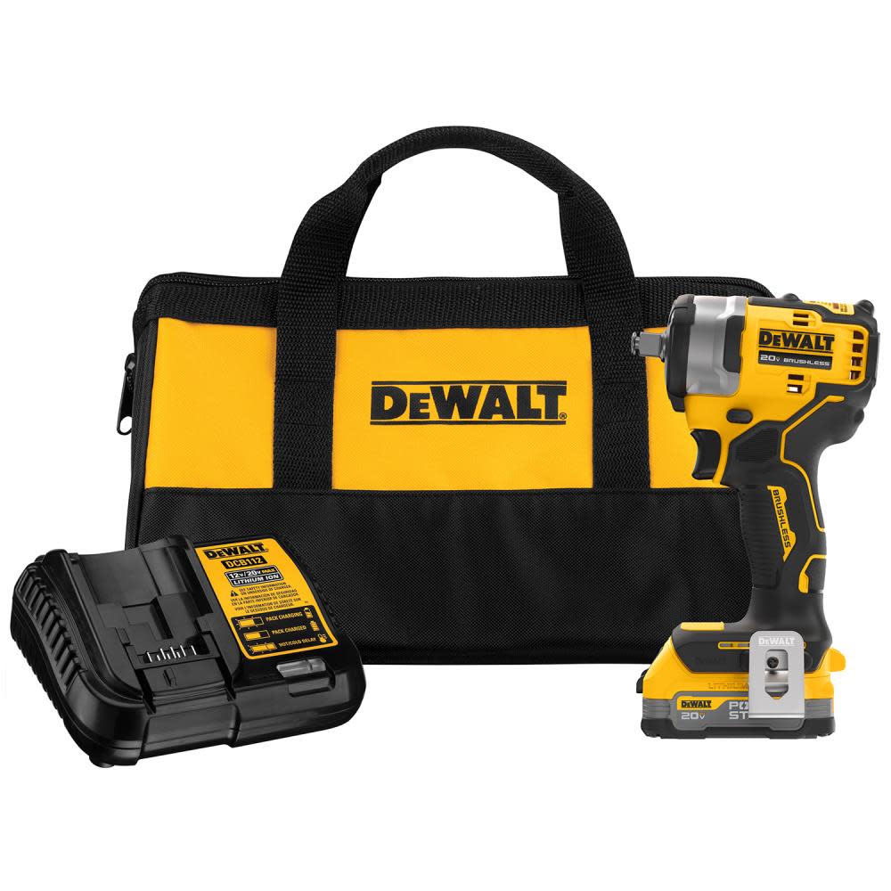 DEWALT 20V MAX 1/2 Impact Wrench with Hog Ring Anvil and  POWERSTACK Compact Battery ;