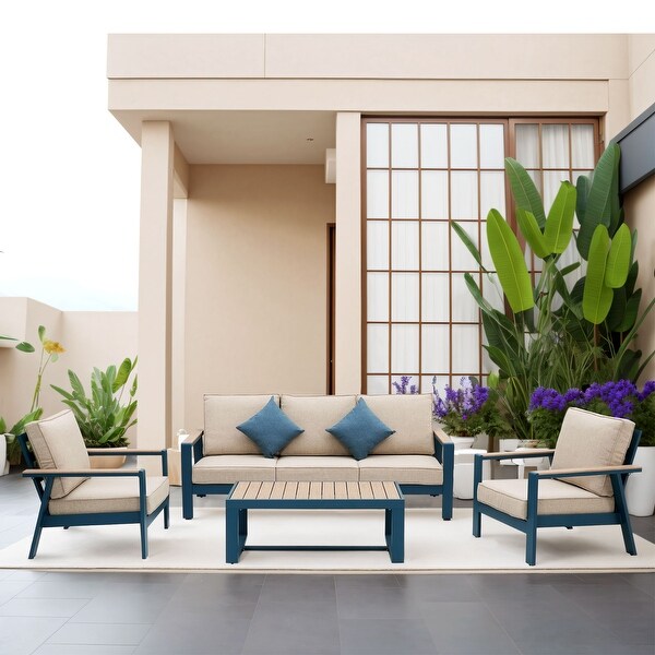 Zenova Aluminum Outdoor Sofa，Patio Sofa Sets，Patio Sectional Sofa Couch，Furniture Conversation Sets