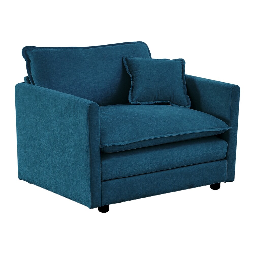 Accent Chairs Breathable Chenille Upholstered Sofa Set w/Pillow  Blue   1seat + 1seat