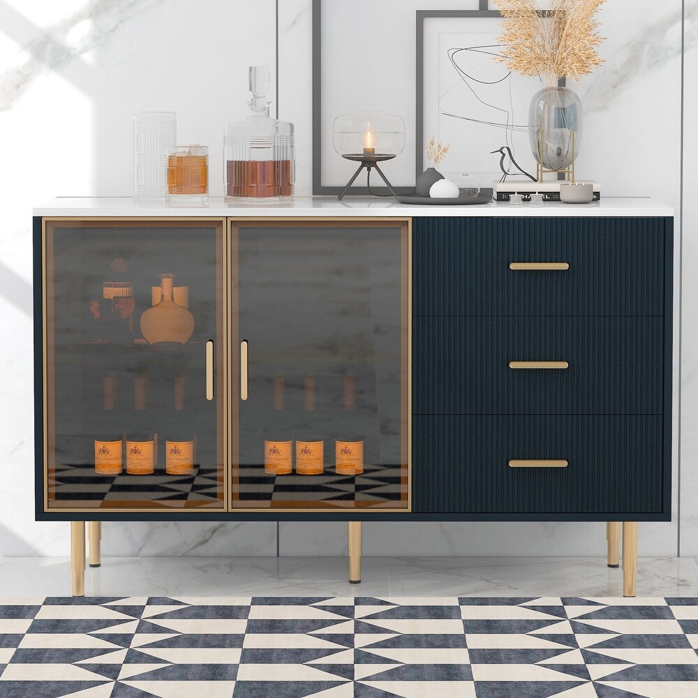 Nestfair Sideboard with Marble Sticker Tabletop and Gold Metal Legs