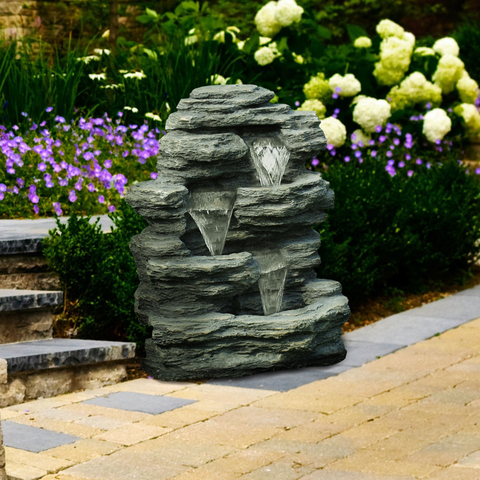 Pure Garden Cascade Rock Outdoor Fountain