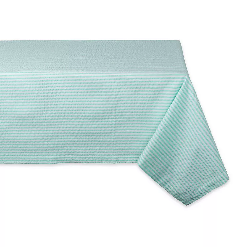 104 Aqua Blue and White Seersucker Striped Rectangular Tablecloth