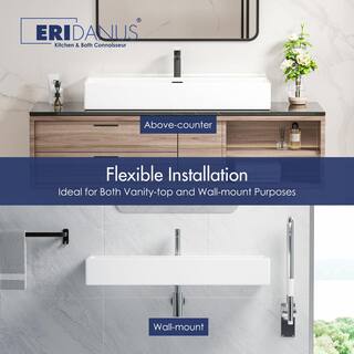 Eridanus Turner Crisp White Vitreous China 40 in. x 16 in. Rectangular Wall-Mount Vessel Sink with Faucet Hole and Overflow ERI-WB-106