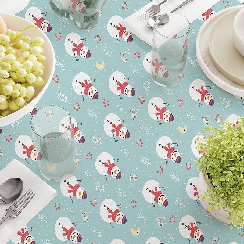 Rectangular Tablecloth， 100% Cotton， 52x104， Holly Jolly Snowmen