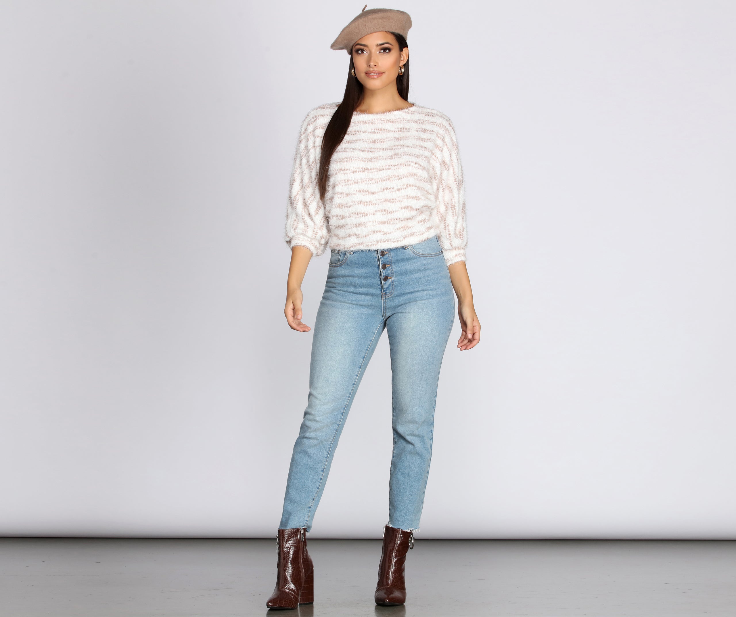 Striped Eyelash Dolman Sweater