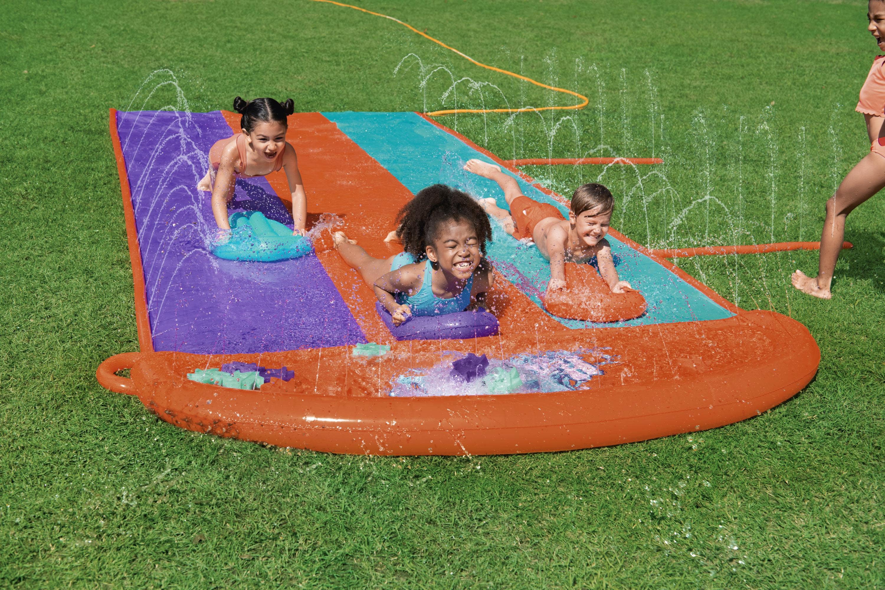 H2OGO! 16' Triple Water Slide with Sponge Soakers Toys and Three Riders