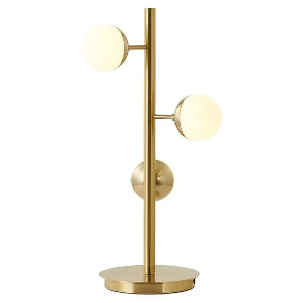 Brass Metal Table Lamp With White Glass Shades