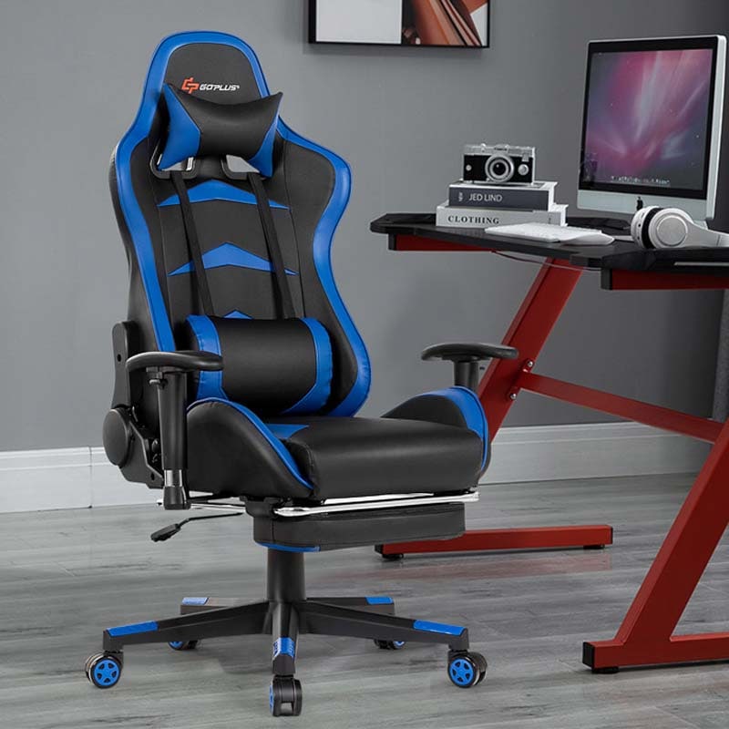 PU Leather Massage Gaming Chair with Footrest, Height Adjustable High Back Ergonomic Gamer Racing Recliner, Swivel PC Game Chair Office Chair