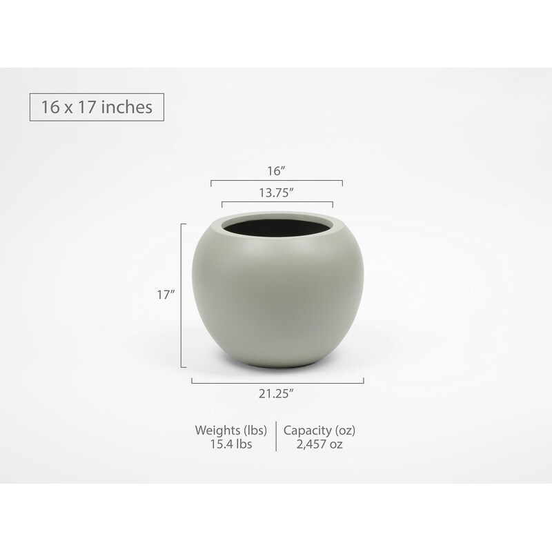 Indoor/Outdoor 1 piece Large Minimalist Fiberstone Lightweight Round Curve Balloon Ball Tapered Decor Planter Pot   16  10 in