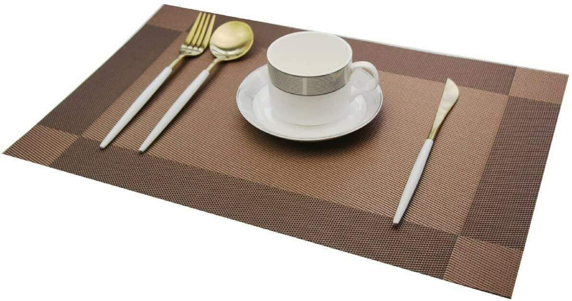 Miumaeov Placemats Set of 4 Washable Coffee Heat-Resistant Woven Vinyl PVC Table Mats for Kitchen Dining Table Brown