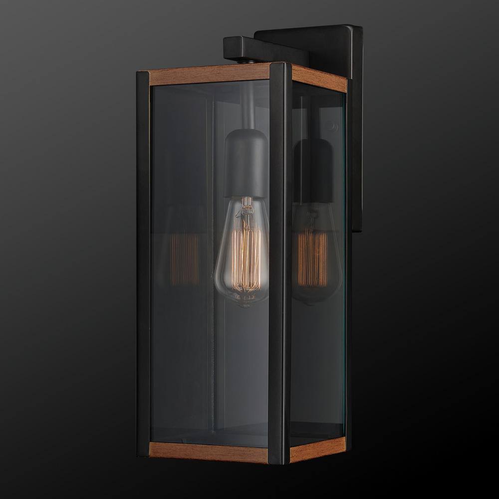 Globe Electric Bowery  Matte Black Farmhouse IndoorOutdoor 1-Light Wall Sconce with Faux Wood Accents 44681