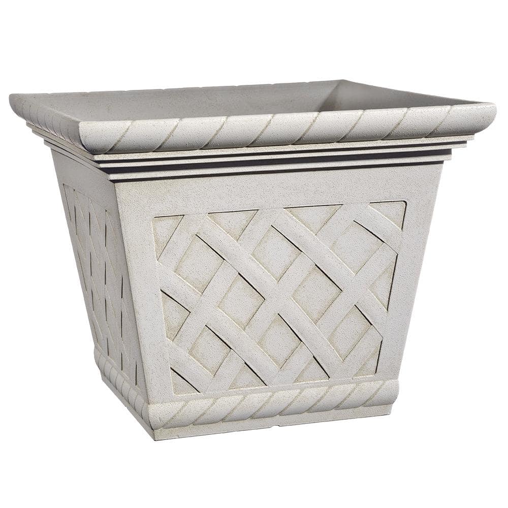 17 in. Antique Ivory Bingham Resin Square Planter HD1222-402R