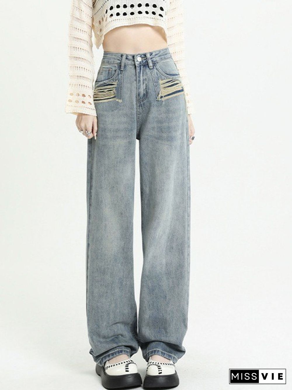 Vintage Wash Distressed Boyfriend Jeans