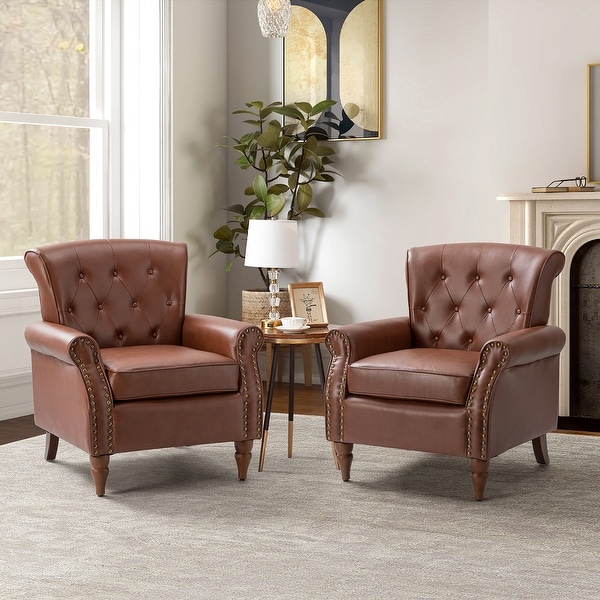 Indiges Upholstered Accent Armchair with Nailhead Trim Set of 2 by HULALA HOME