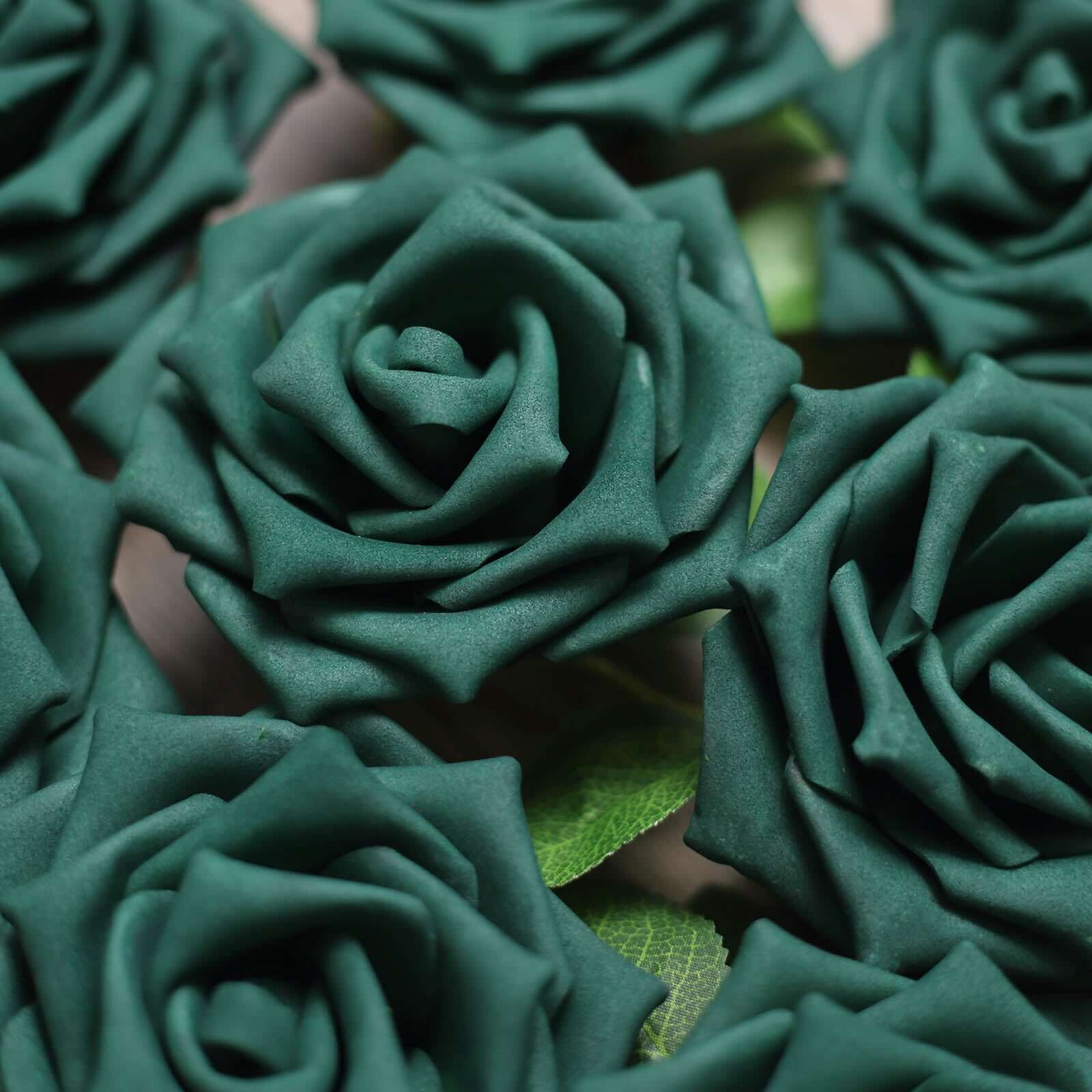 24 Roses Hunter Emerald Green Artificial Foam Flowers With Stem Wire and Leaves 5