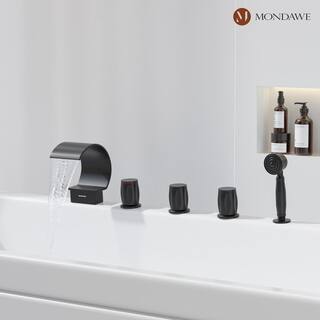 Mondawe Fabian 3-Handle Waterfall Wide-Spray High Pressure Tub and Shower Faucet in Matte Black With Valve WF-5934-BL