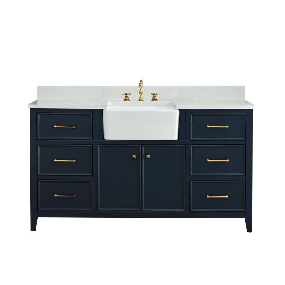 SUDIO Casey 60 in. W x 22 in. D Bath Vanity in Indigo Blue with Engineered Stone Vanity Top in Ariston White with White Basin Casey-60IB-S