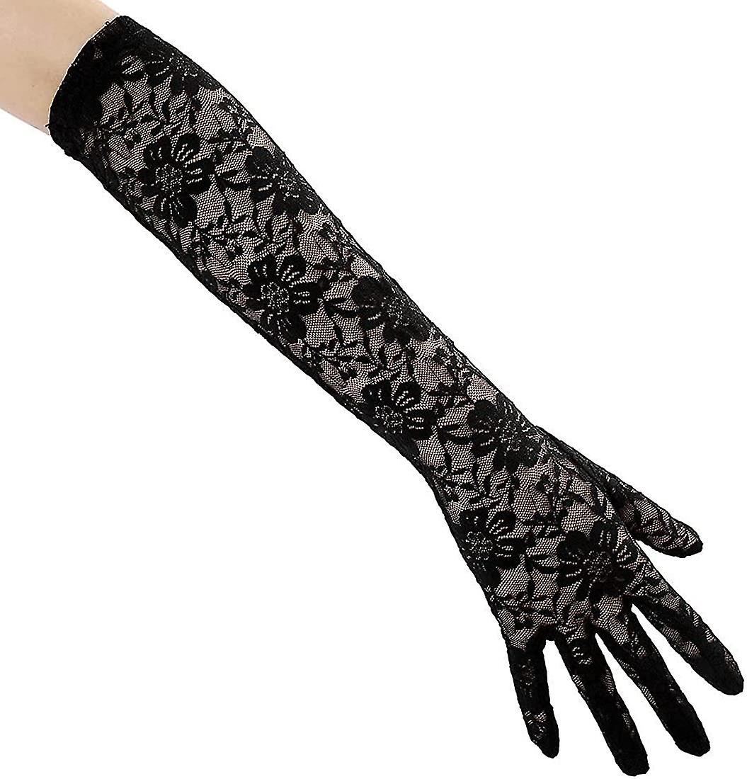 Women Long Black Lace Gloves 1920s Party Gloves Flapper Gloves Ladies Driving