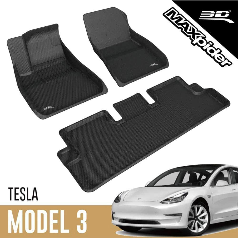 3D MAXpider Kagu Series 1st/2nd Row Floor Mat Set, 20-22 Tesla Model 3, Black L1TL02601509