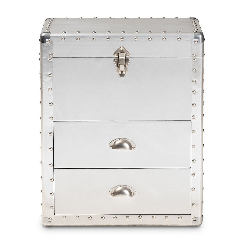 Baxton Studio Serge Lift-Top 2-Drawer Silver Storage Cabinet