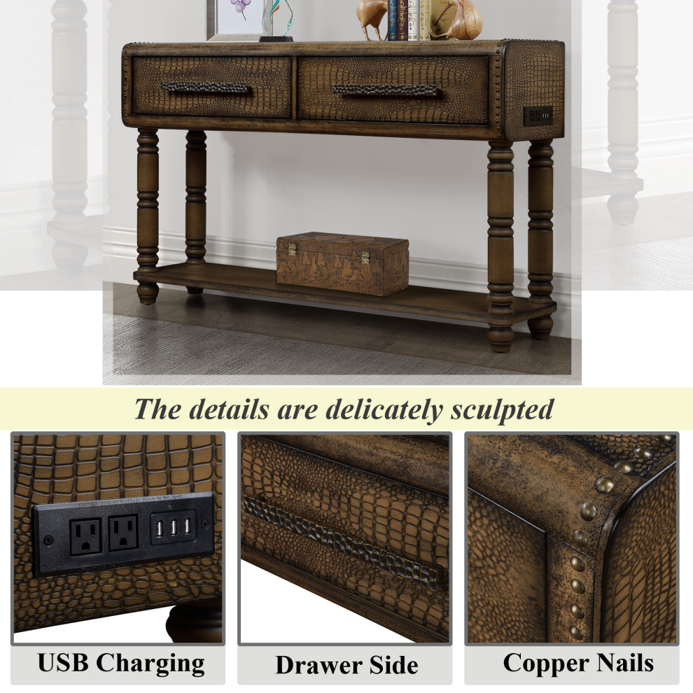 Imitation Crocodile Skin Apperance Retro Sofa Table   Traditional   Console Tables   by TATEUS LLC  Houzz