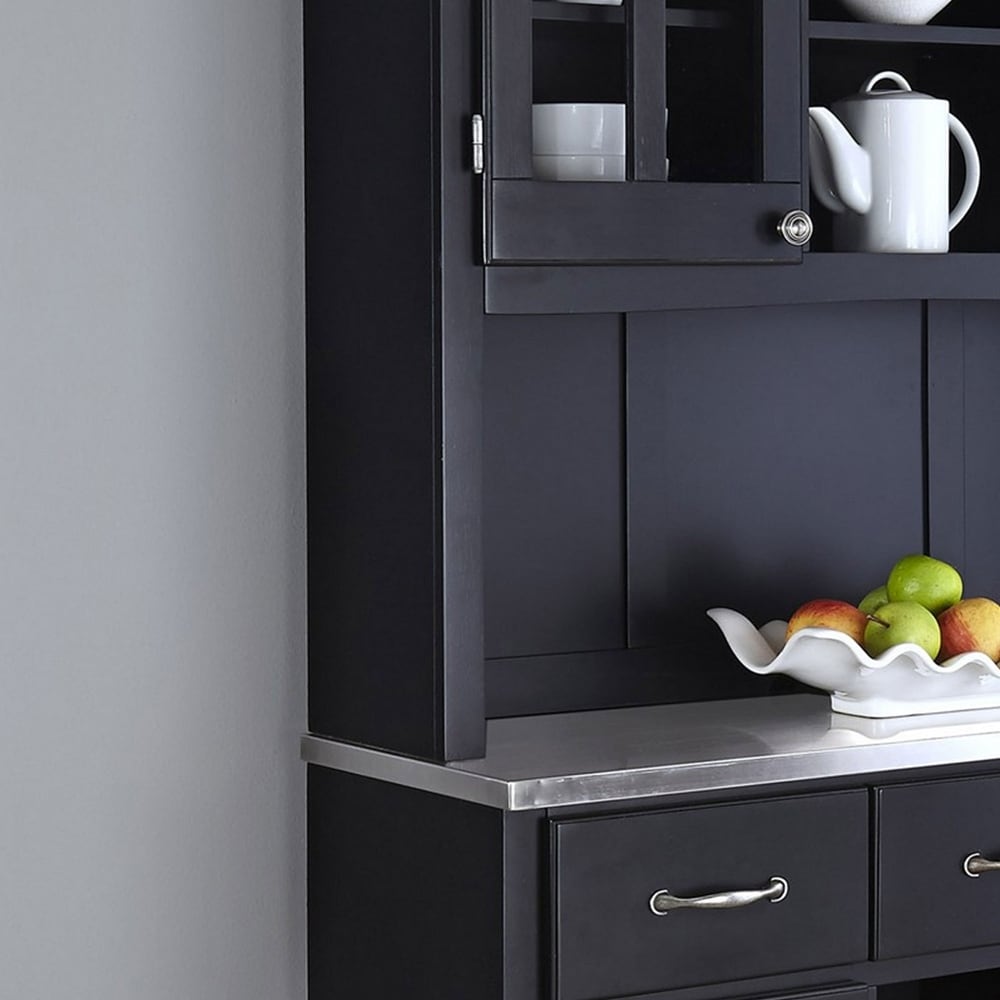 Buffet of Buffets Black Server with Hutch   Stainless Steel Top