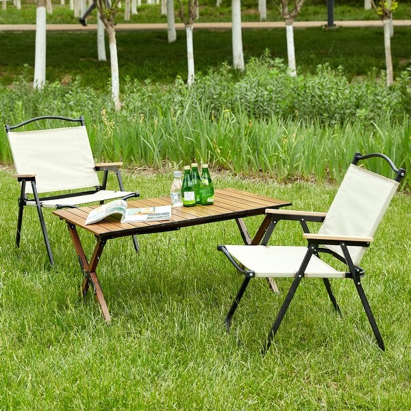 3Piece Folding Outdoor Table and Two Chairs，RollUp Square for Picnics， Beach，Backyard，BBQ