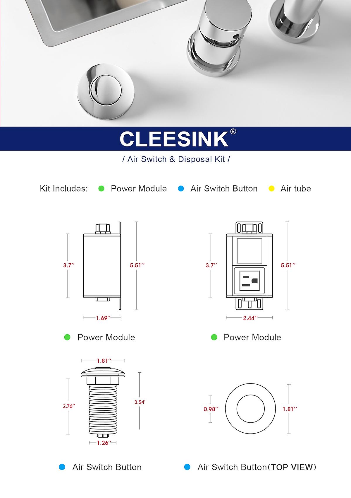 Garbage Disposal Air Switch Kit Sink Top Waste Disposer On/Off Switch with Aluminum Alloy Power Module (LONG BRUSHED STAINLESS STEEL BUTTON