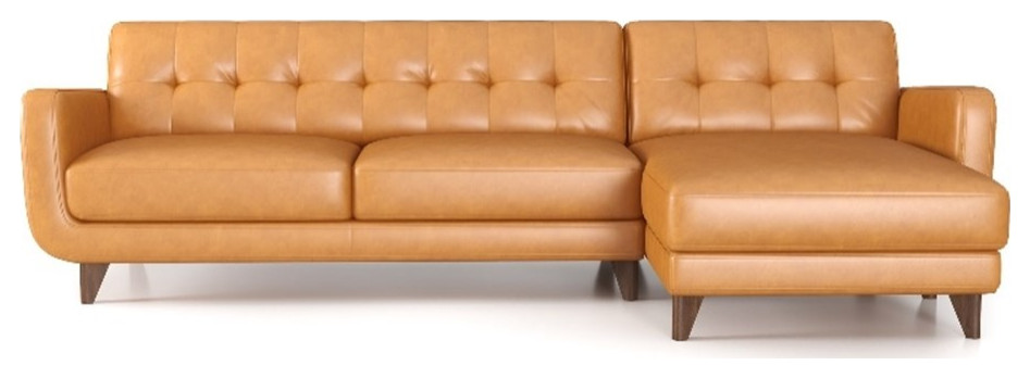 Eldorado Modern Living Room Top Leather Corner Sectional Couch in Cognac Tan   Midcentury   Sectional Sofas   by Homesquare  Houzz