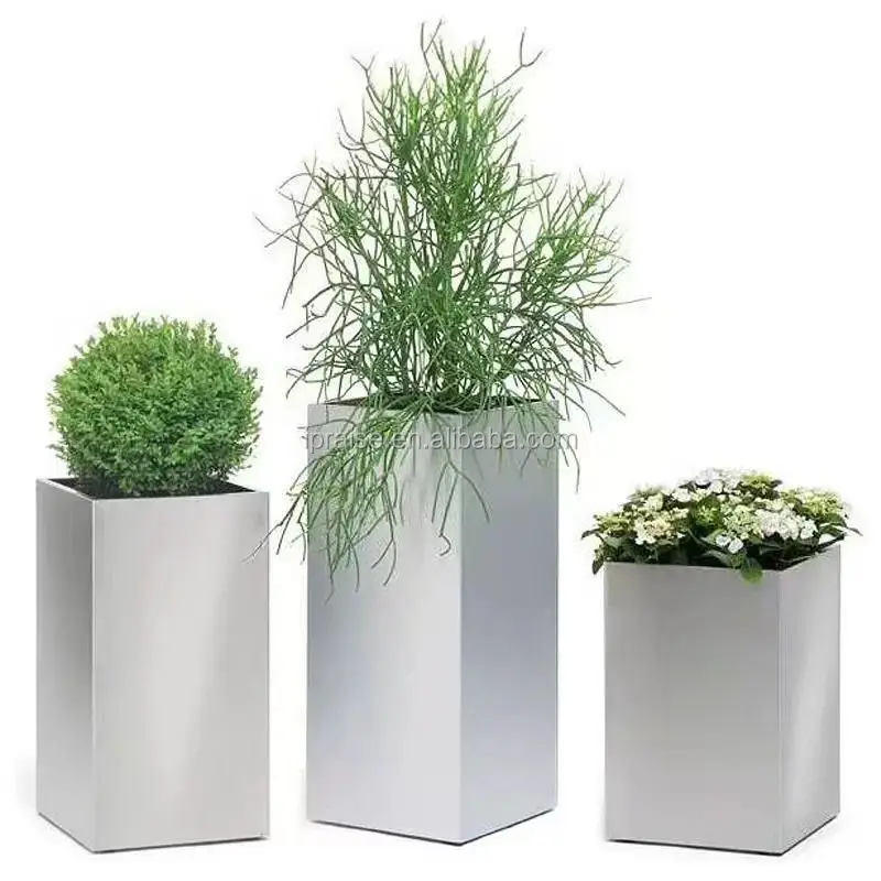 Outdoor garden supplies metal planters / steel flower pot / silver large plant square pots for plants