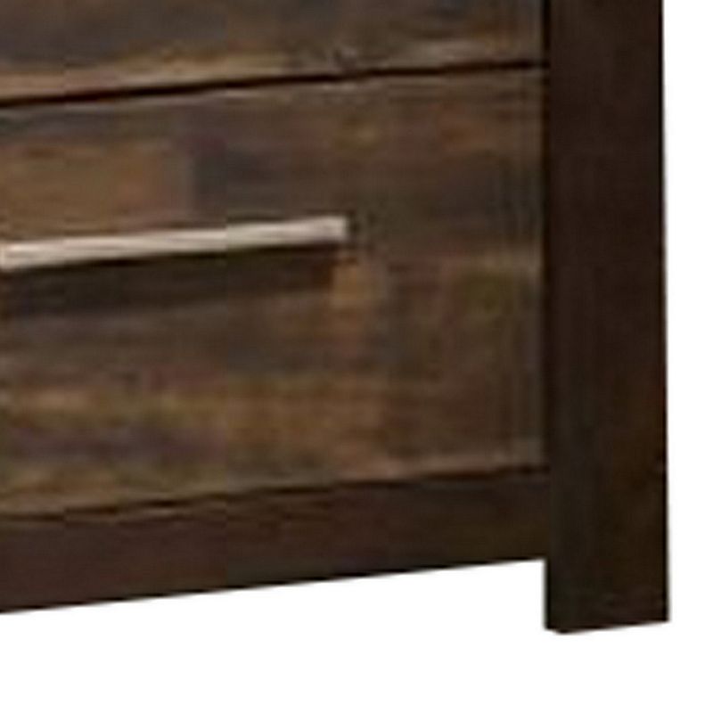 Wooden Nightstand with Two Drawers and Metal Bar Handles， Brown