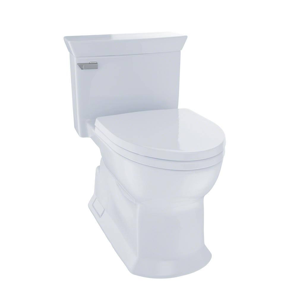 TOTO Eco Soiree 1-Piece 1.28 GPF Single Flush Elongated ADA Comfort Height Toilet in Cotton White SoftClose Seat Inlcuded ms964214cefg#01