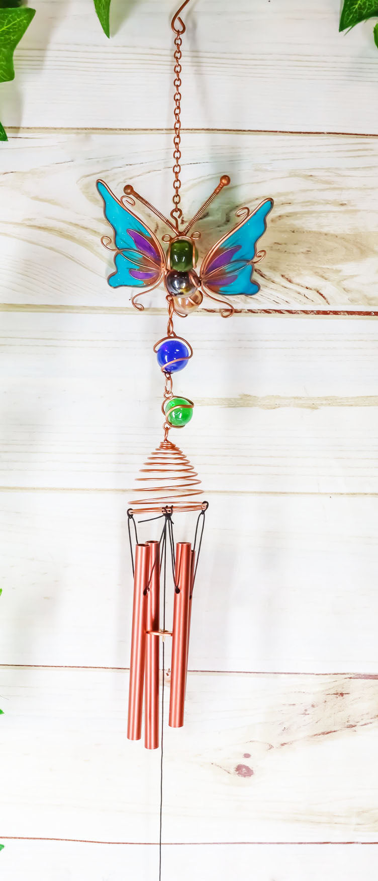 Stained Glass Flitting Butterfly Copper Metal Wind Chime 23