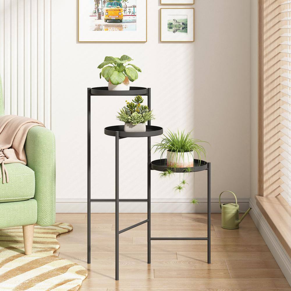 JAXPETY 30 in. Metal Corner Plant Stand in Black IndoorOutdoor (3-Tier) HG61W0938