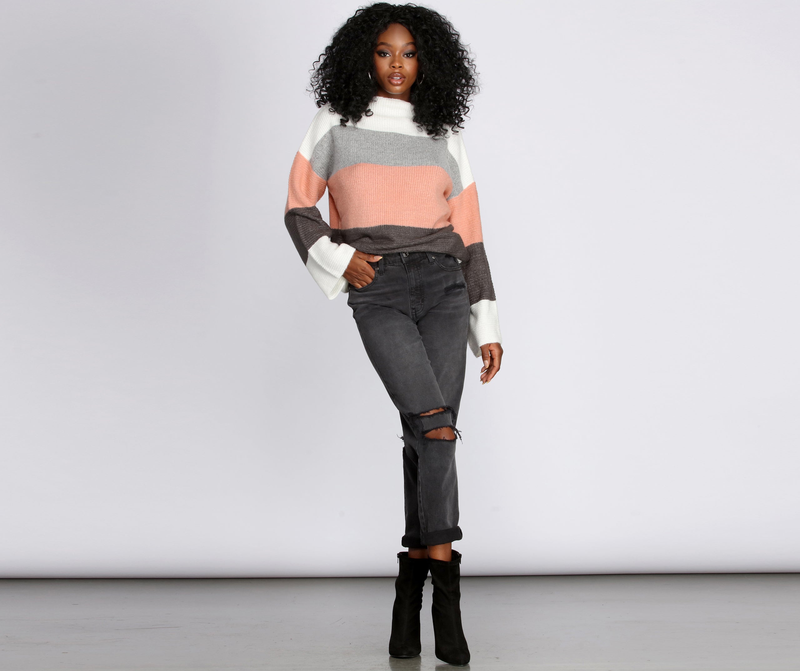 Mock Neck Colorblock Sweater