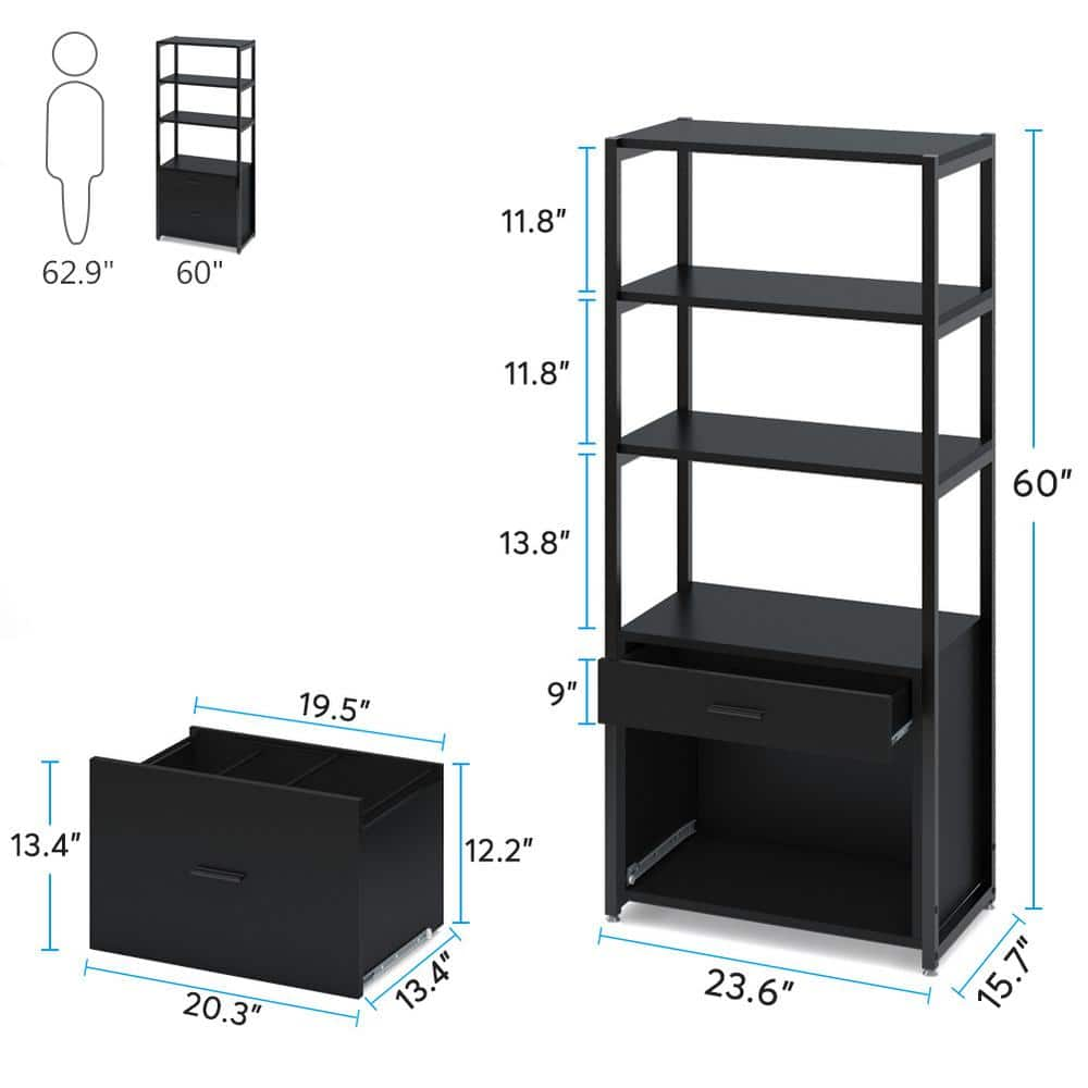 TRIBESIGNS WAY TO ORIGIN Calida Black File Cabinet with 4-Storage Shelves and 2-Drawers HD-F1234