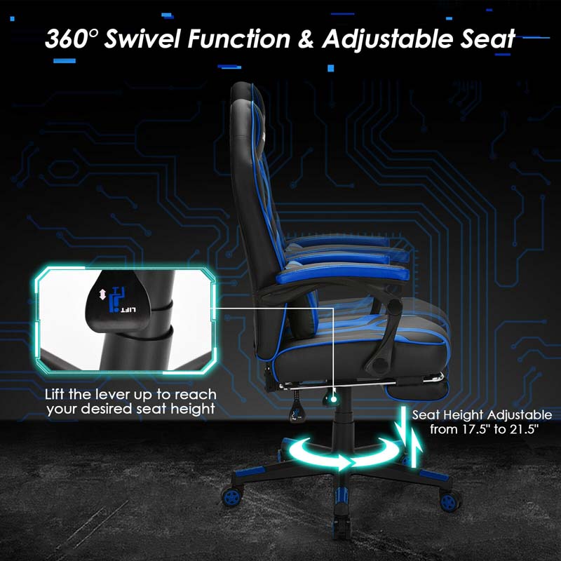 Massage Gaming Chair, Swivel Office Recliner, Adjustable Racing Computer Chair with Lumbar Support, Headrest & Retractable Footrest